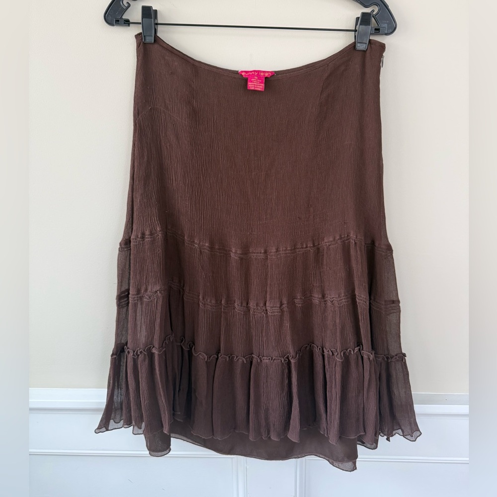 100% silk Chocolate brown midi A-Line Skirt